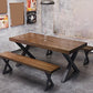 Mesa de comedor de estilo industrial Mesa rectangular de madera maciza con base de metal
