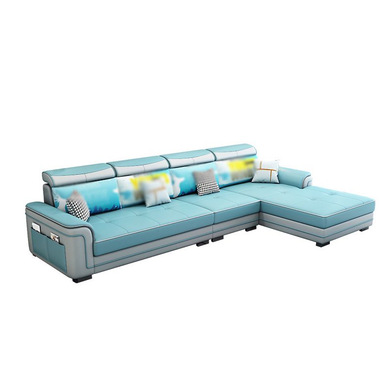 Modern Faux Leather/Linen Blend Sofa and Chaise 4-seat L-Shape Sectionals with Storage Clearhalo 'furn' 'furn_sectionals' 'Furniture' 'furniture_sectionals' 'kitchen' 'kitchen_sectionals' 'Living Room Furniture' 'Sectionals' 1200x1200_8d38e6c2-d4c7-48b4-881e-52d2a4c40866