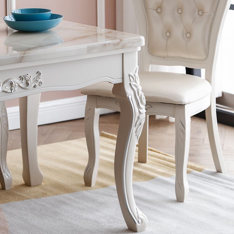 White Color Rectangle Marble Fixed Dinner Table with 4 Legs for Dining Room