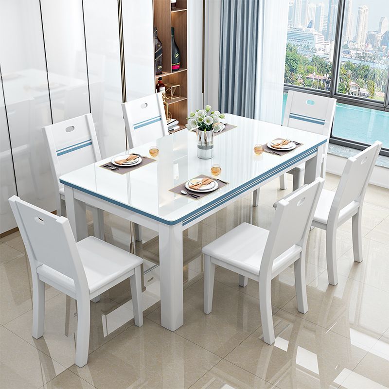 1/5/7 pezzi tavolo da pranzo e sedia set con legno massiccio e in bianco