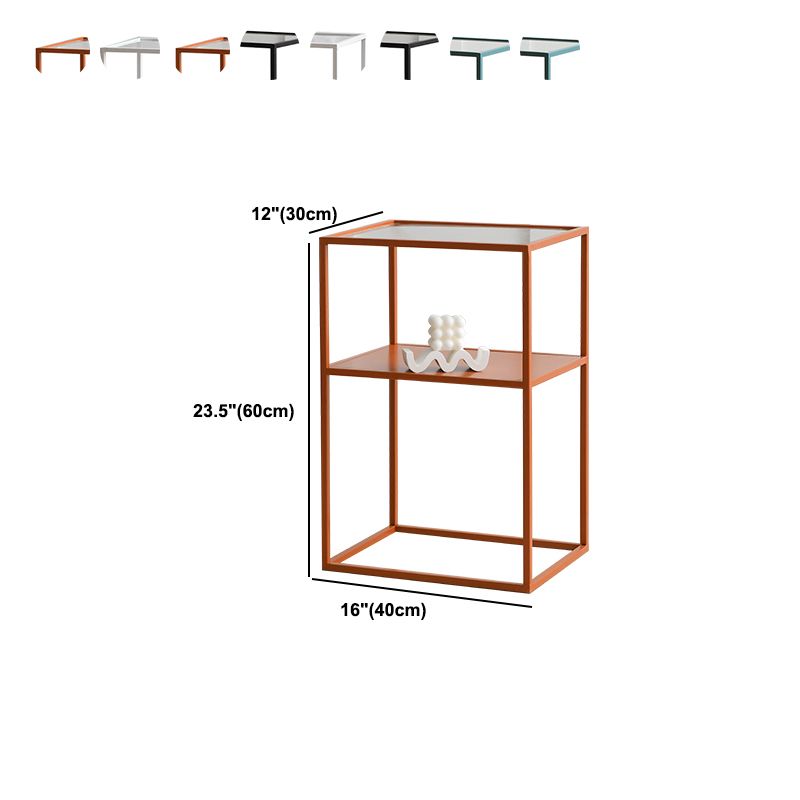Modern 15.7-inch Rectangular Glass Top Side Table Iron Frame End Table with Shelf