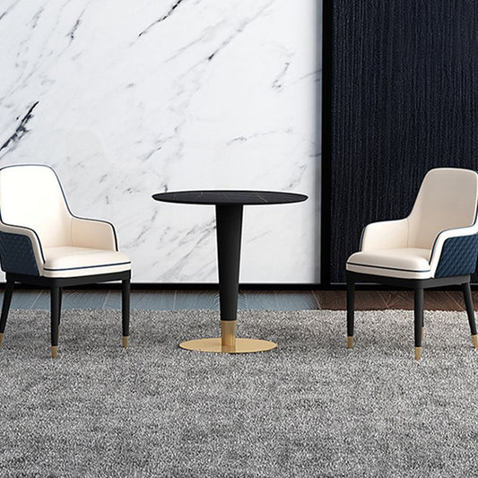 Tavolo da top in pietra nera con base di piedistallo tradizionale tavolo da pranzo rotondo di lusso