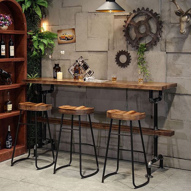 Industrial Style Wood Bar Height Table with Rectangle Table Top Trestle Table - 42" H Clearhalo 'Bar Furniture' 'Bar Tables' 'bar_tables' 'furn' 'furn_bar_tables' 'Furniture' 'furniture_bar_tables' 'Kitchen & Dining Furniture' 1200x1200_8d4c83d9-c079-4577-ad44-9d48281522c8