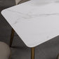 Mesa de comedor moderna de rectángulo Mesa base de metal de oro de piedra blanca sinterizada