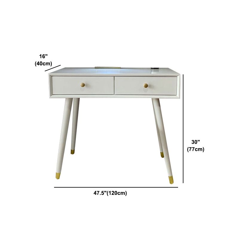 Dressing Table Made of White Solid Wood with 2 Drawers and 1 White Stool