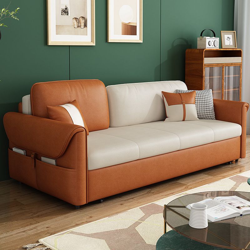 Pillow Included Sofa Futon Square Arms Foldable Cushion Back Sofa Bed with Storage Clearhalo 'furn' 'furn_futons' 'Furniture' 'Futons & Daybeds' 'Futons' 'Living Room Furniture' 1200x1200_8d5260a1-c21d-45dc-ac50-f5574a5ef2ae