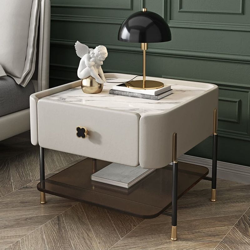 Modern Style with 1 Drawer 1 Storage Rack Leather Black Leg and Nightstand