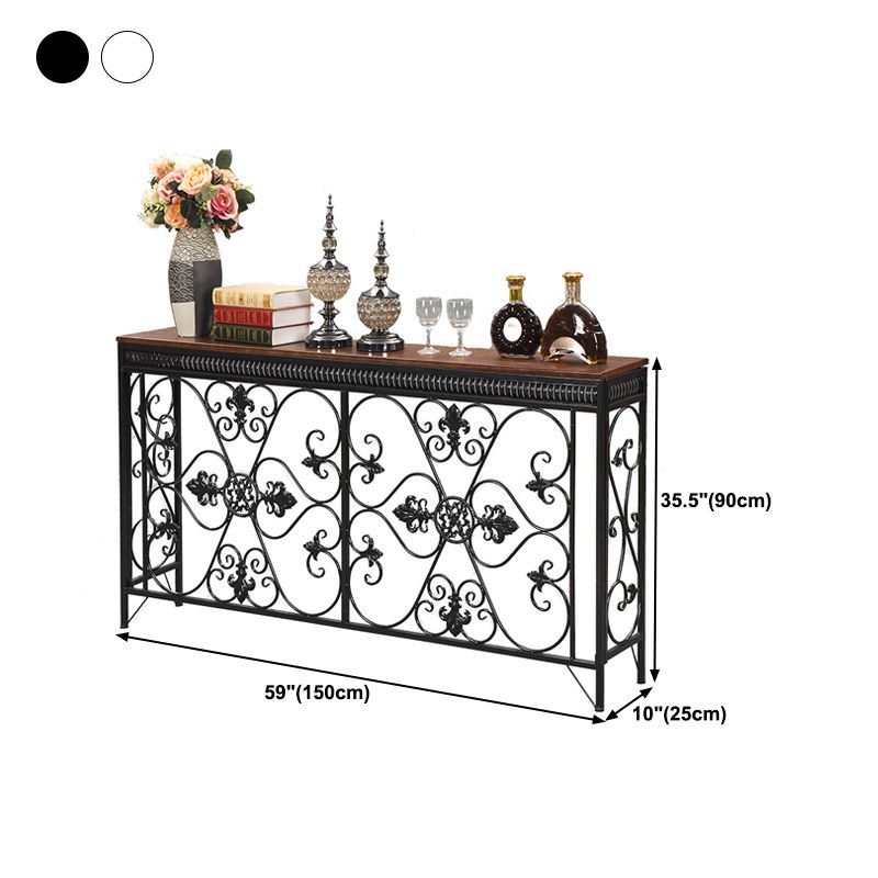 フランスの田舎の木製フレームコンソールテーブルホールダークブラウン＆ホワイトソファテーブルの長方形