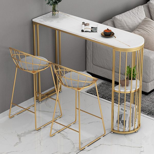 Glam Style Bar Table 42-inch Height Stone Top and Metal Base Bistro Storage Table Clearhalo 'Bar Furniture' 'Bar Tables' 'bar_tables' 'furn' 'furn_bar_tables' 'Furniture' 'furniture_bar_tables' 'Kitchen & Dining Furniture' 'kitchen&dining_furn' 'kitchen' 1200x1200_8d5ceadf-f7bd-49da-a6c9-495f08557f2b