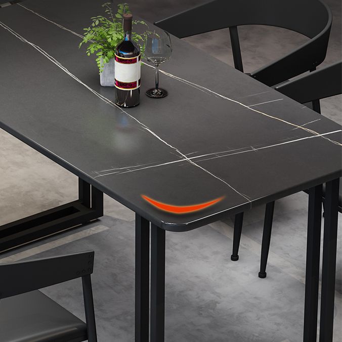 Industrial Style Dining Table Black Sintered Stone Dining Table with Metal Base Clearhalo ' dining_table' 'Dining Tables & Seating' 'Dining Tables' 'furn' 'furn_dining_table' 'Furniture' 'furniture_dining_table' 'Kitchen & Dining Furniture' 'kitchen&dining_furn' 'kitchen' 'kitchen_dining_table' 1200x1200_8d663062-1de8-48f8-b5fc-df93e10e67d2