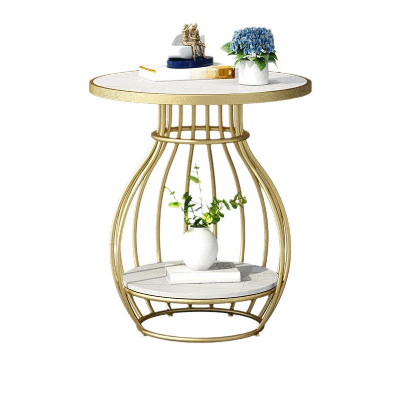 Modern Round Slate Top Side Table Steel Frame End Table with Shelf