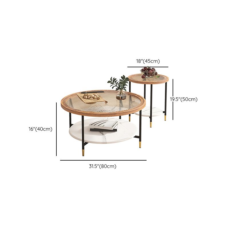 Round Coffee Table Glass Nesting Coffee Table Set with Shelf
