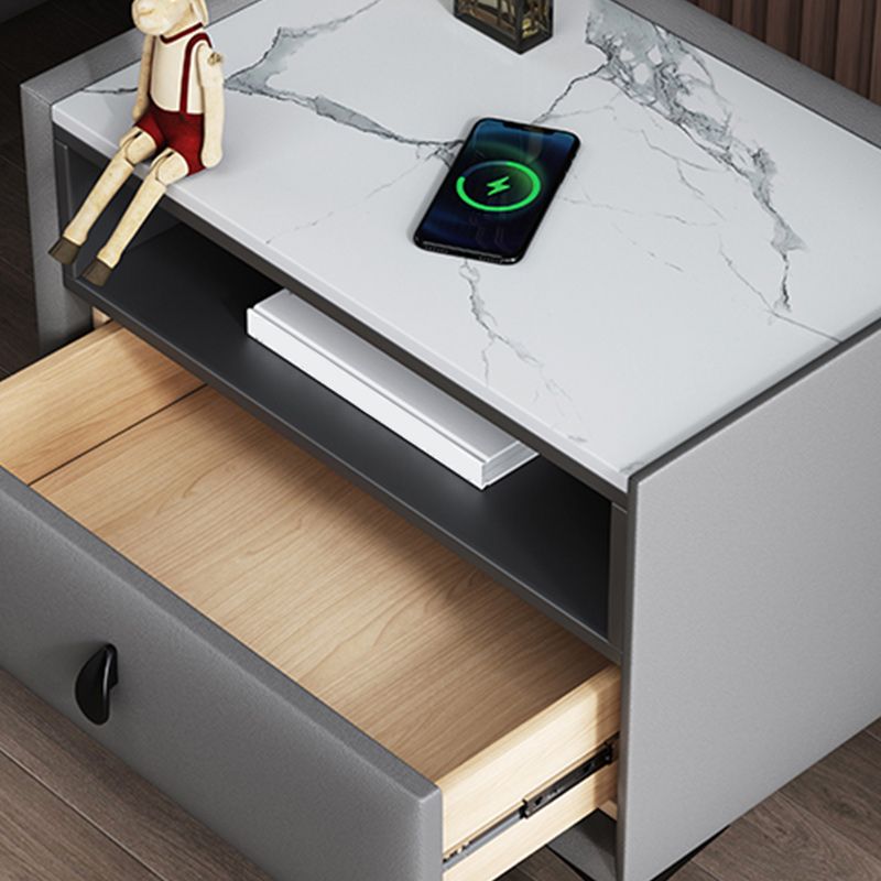 Modern de cuero de cuero 4 patas Nightsand stone Top Night Table con cajón