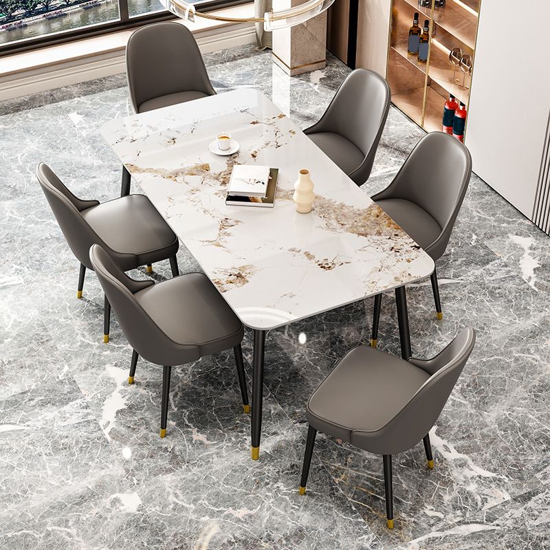 Juego de muebles de comedor nórdicos, mesa rectangular de piedra sinterizada, sillas sin brazos, 1/2/5/7 piezas