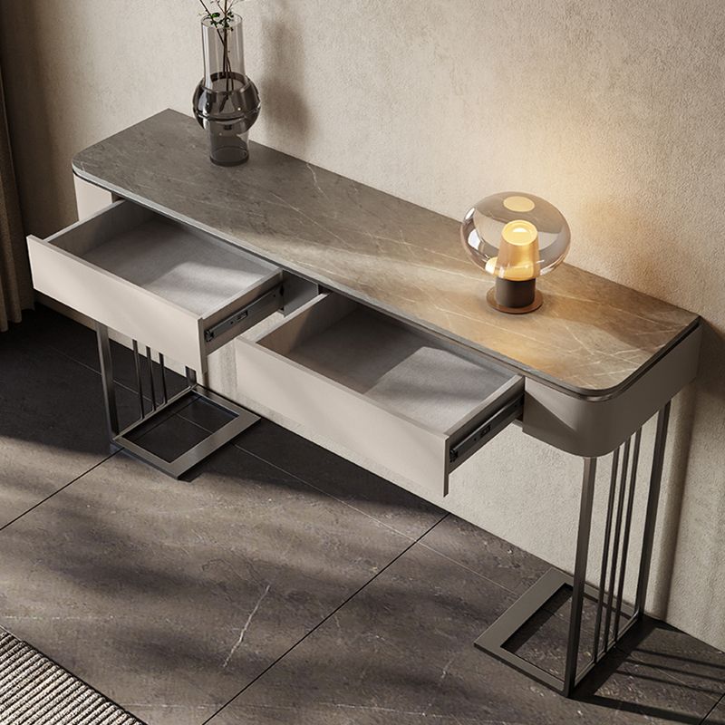 Modern Accent Table Half Moon Shape Stone Console Table for Hall , 14 inch Wide