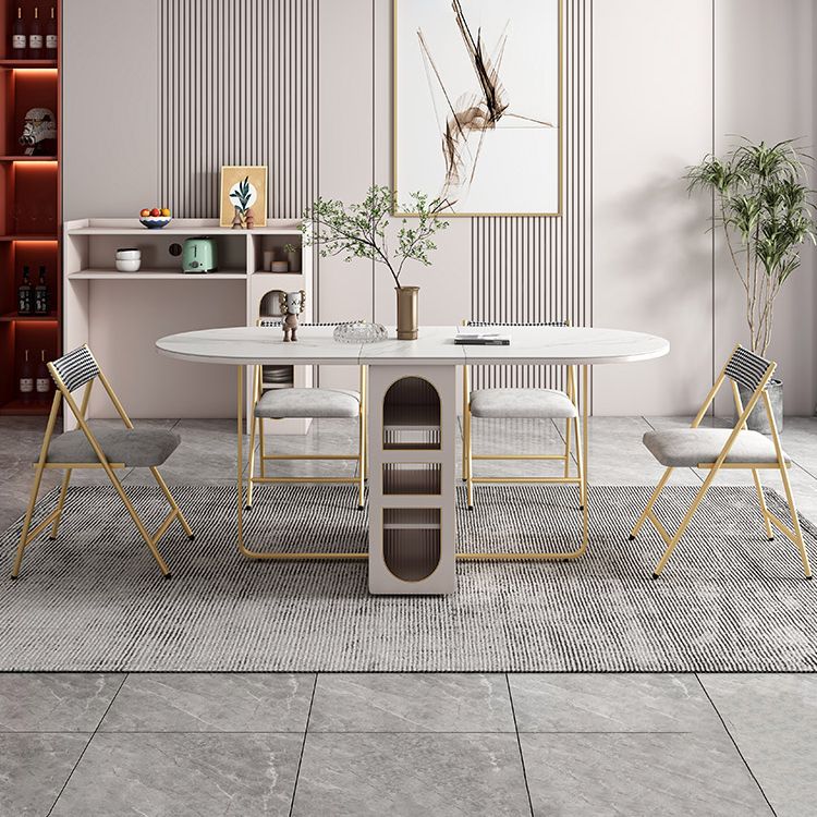 Contemporary Oval Dining Table Sintered Stone Drop-Leaf Table for Dining Room,59"L x 29.5"H Clearhalo ' dining_table' 'Dining Tables & Seating' 'Dining Tables' 'furn' 'furn_dining_table' 'Furniture' 'furniture_dining_table' 'Kitchen & Dining Furniture' 'kitchen&dining_furn' 'kitchen' 'kitchen_dining_table' 1200x1200_8d753210-0e48-4c58-a577-4bfd2f0ee60e