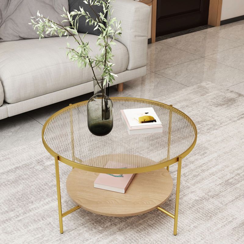 17,7 "H Tavolino moderno in vetro rotondo in acciaio 4 gambe tavolo da cocktail con scaffale