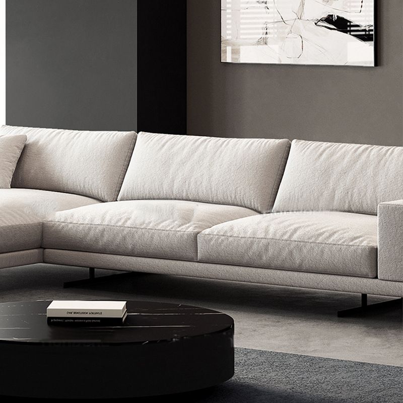 Square Arm Linen Sofa with Chaise Contemporary 4-Steater Loose Back Sofa in White Clearhalo 'furn' 'furn_sectionals' 'Furniture' 'Living Room Furniture' 'Sectionals' 1200x1200_8d7612e1-001e-4baa-8c3c-3d3162f97bbd
