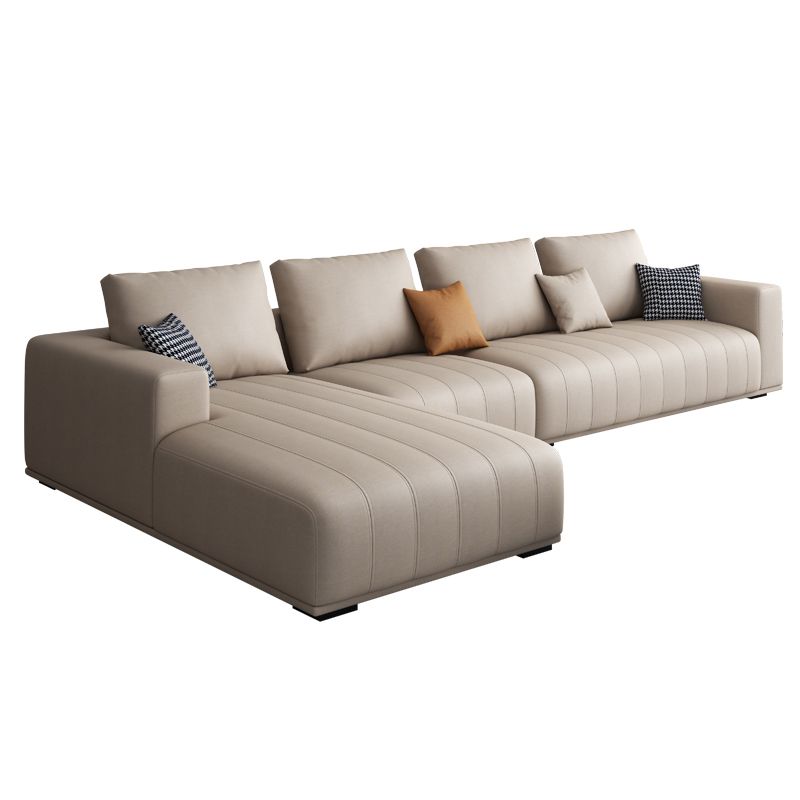 Cream Modern Faux Leather Square Arm Sofa/Sectional with Pillowed Back Cushions Clearhalo 'furn' 'furn_sectionals' 'Furniture' 'furniture_sectionals' 'kitchen' 'kitchen_sectionals' 'Living Room Furniture' 'Sectionals' 1200x1200_8d76c407-d82b-4023-a889-8e7593bd302f