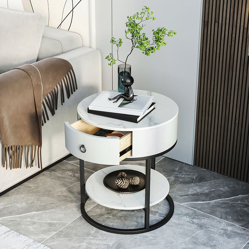 1-Drawer Shelf Included Stone Side Table - 19.69" W x 19.69" D x 22.83" H