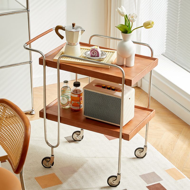 Scandinavian Solid Wood Side Table Tray Top Side End Table with Wheels