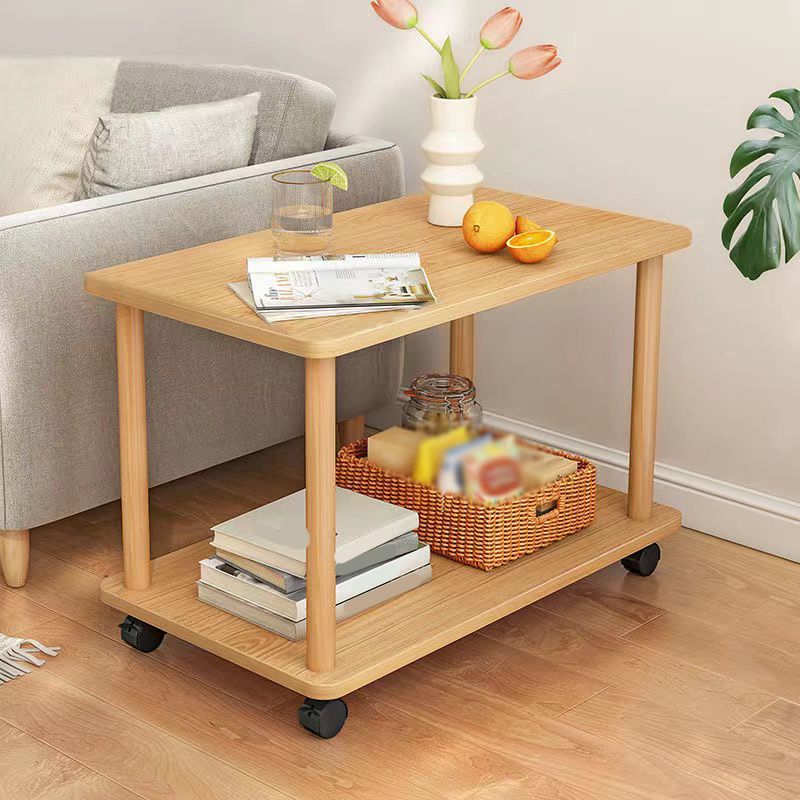 Rectangular 4 Legs Side Table Natural/White One-Shelf End Table with Wheels Clearhalo 'Coffee & Accent Tables' 'End & Side Tables' 'end_side_table' 'Furniture' 'furniture_end_side_table' 'Living Room Furniture' 1200x1200_8d7ef290-19fd-4c72-ac06-788f50e041ae
