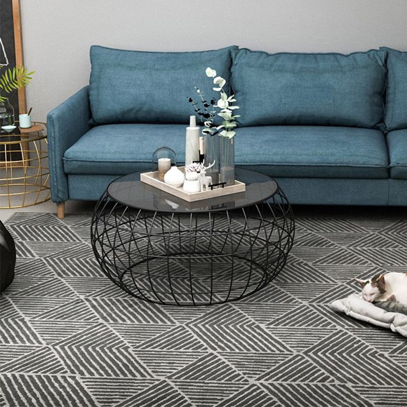 Contemporary Round Glass Top Cocktail Table with Frame Base in Iron Clearhalo 'Coffee & Accent Tables' 'Coffee Tables' 'coffee_tables' 'furn' 'furn_coffee_tables' 'Furniture' 'Living Room Furniture' 1200x1200_8d82d747-5c79-472e-8432-57f9c4367ce6