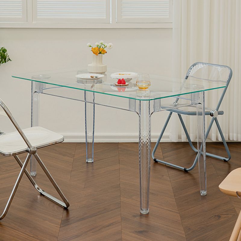 Modern Tempered Glass Desktop Geometric Acrylic Legs Dining Table for Dining Room Clearhalo 'Dining Tables & Seating' 'Dining Tables' 'dining_table' 'furn' 'furn_dining_table' 'Furniture' 'Kitchen & Dining Furniture' 1200x1200_8d83636e-80d0-41d9-99e3-1dd6605d196d