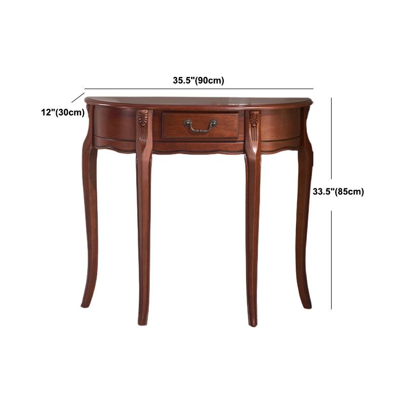 Mesa de consola de madera de goma Media de acento de media luna moderna de mediados del siglo