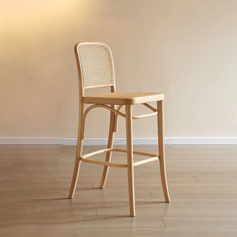 Tabouret de bar en rotin sans bras contemporain avec base de bois massif en cendres