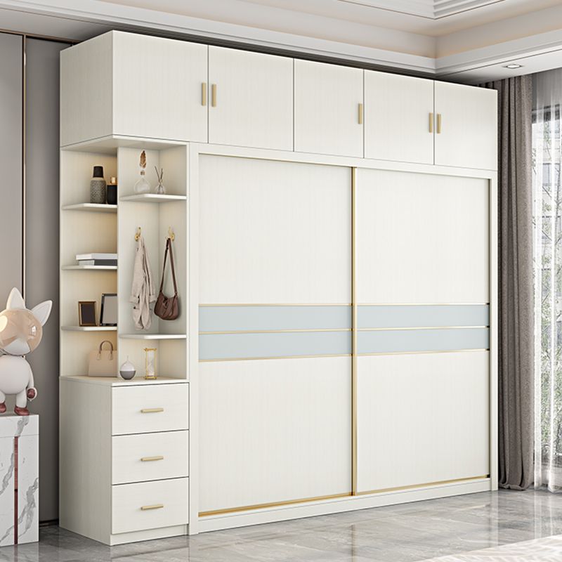 Contemporary Freestanding Wood Wardrobe Sliding Soft Close Doors in White Clearhalo 'Armoires & Wardrobes' 'armoires_wardrobes' 'Bedroom Furniture' 'furn' 'furn_armoires_wardrobes' 'Furniture' 1200x1200_8d87cc3f-0ae1-4f55-b8c5-a9d757277116