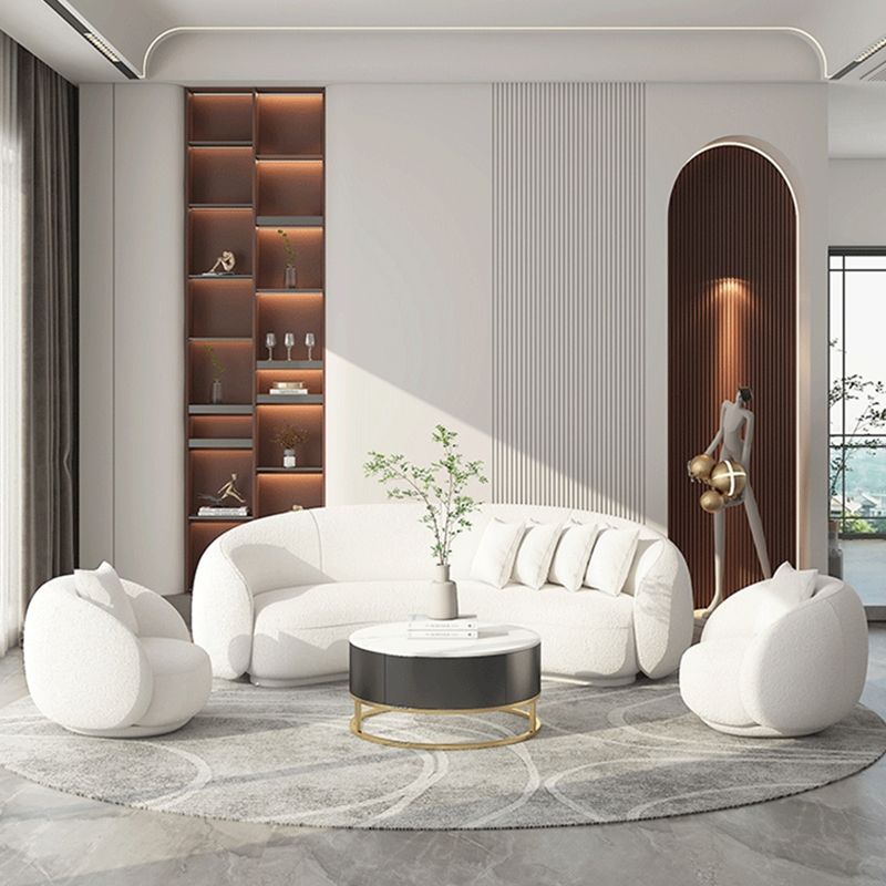 Contemporary Sloped Arm Sofa 25.6" H Curved Back Wool Sofa in White