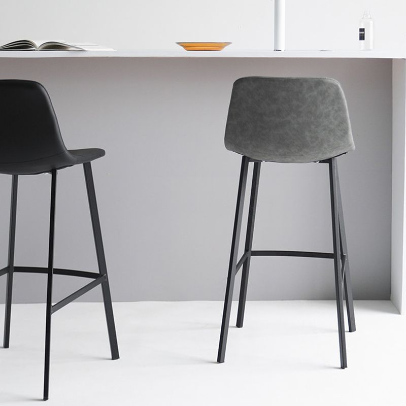 Industrial Bucket Counter Chair Faux Leather Footrest Dining Stool with Black Base