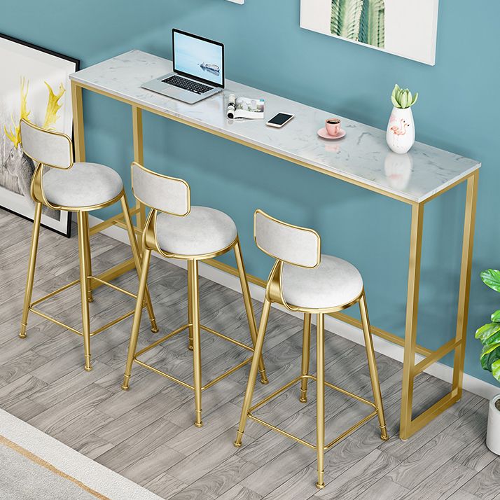 White Marble Table with Rectangle Table Top Gold Trestle Table - 41.3" H Clearhalo 'Bar Furniture' 'Bar Tables' 'bar_tables' 'furn' 'furn_bar_tables' 'Furniture' 'furniture_bar_tables' 'Kitchen & Dining Furniture' 1200x1200_8d95f7ca-0c49-4016-b17f-daeff42eec17
