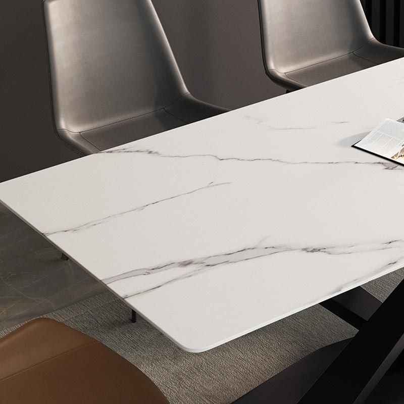Contemporary Stone Dining Table Rectangle Dining Table with Pedestal Base in Black Clearhalo 'Dining Tables & Seating' 'Dining Tables' 'dining_table' 'furn' 'furn_dining_table' 'Furniture' 'furniture_dining_table' 'Kitchen & Dining Furniture' 'kitchen' 'kitchen_dining_table' 1200x1200_8d9713a0-1dc4-4e52-800a-5b9ba693f8ae