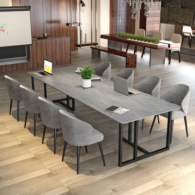 Stone Double Pedestal Table Industrial Dining Table Rectangle for Kitchen Home Clearhalo ' dining_table' 'Dining Tables & Seating' 'Dining Tables' 'furn' 'furn_dining_table' 'Furniture' 'furniture_dining_table' 'Kitchen & Dining Furniture' 'kitchen&dining_furn' 'kitchen' 'kitchen_dining_table' 1200x1200_8d978ec9-9cec-4c51-a45c-e6c7165690d0