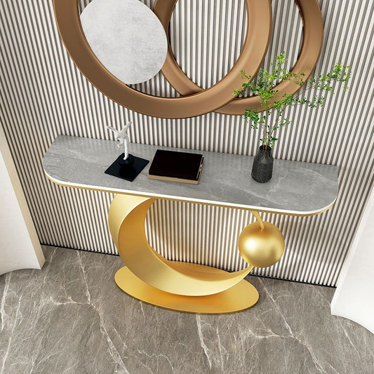 Half Moon Consola Contemporánea Tabla de acento de acabado antiguo Table de consola de acabado antiguo en piedra