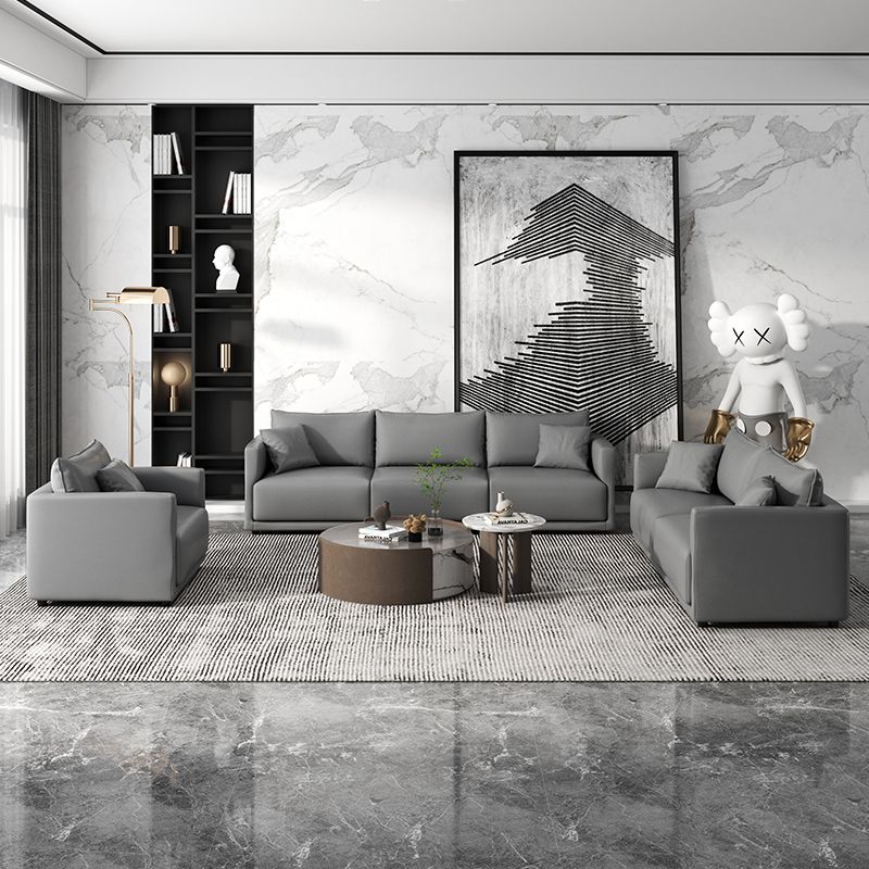 27.16 "Sofa gris haut gris Faux Tuxedo Tuxedo Bras canapé avec oreillers