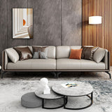 Stain Resistant Stationary Genuine Leather Pillow Top Arm Seating