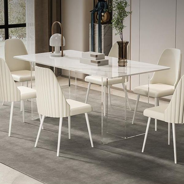 Modern Sintered Stone Dining Table Acrylic Dining Table with Double Pedestal Base Clearhalo 'Dining Tables & Seating' 'Dining Tables' 'dining_table' 'furn' 'furn_dining_table' 'Furniture' 'Kitchen & Dining Furniture' 1200x1200_8d9babe0-0778-4920-84cf-96413d6193c9