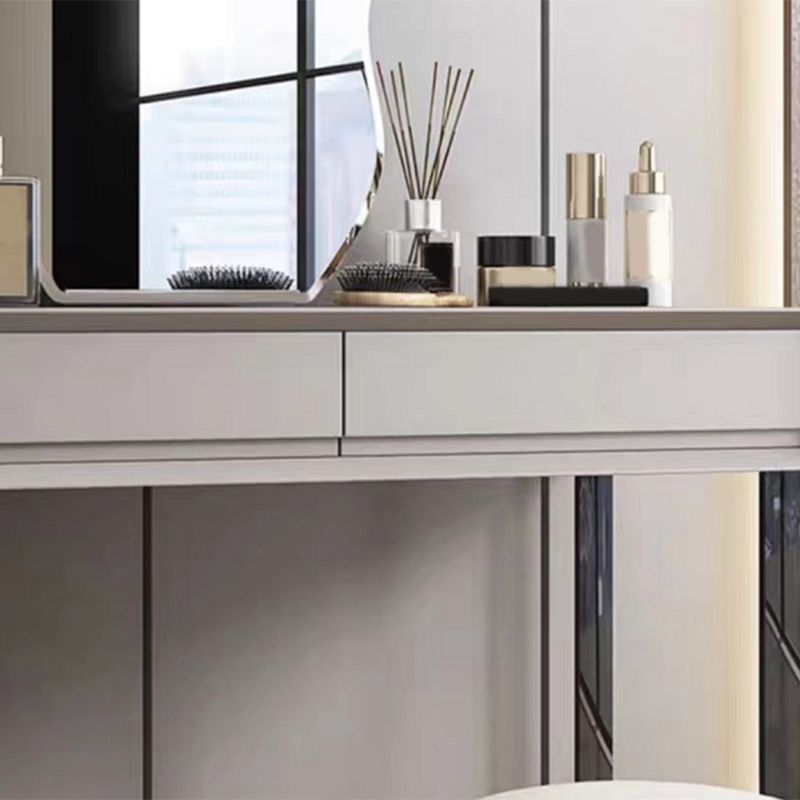 Gray Wood Vanity Desk Modern Simple 2 Drawers Dresser with Stool - 29.5" H Clearhalo 'Bedroom Furniture' 'furn' 'furn_makeup_vanities' 'Furniture' 'Makeup Vanities' 'makeup_vanities' 1200x1200_8d9d01eb-9d27-407e-89cf-697cb9d24c30