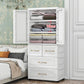 Beige and White Wardrobe Armoire Contemporary Style Plastic Wardrobe Cabinet