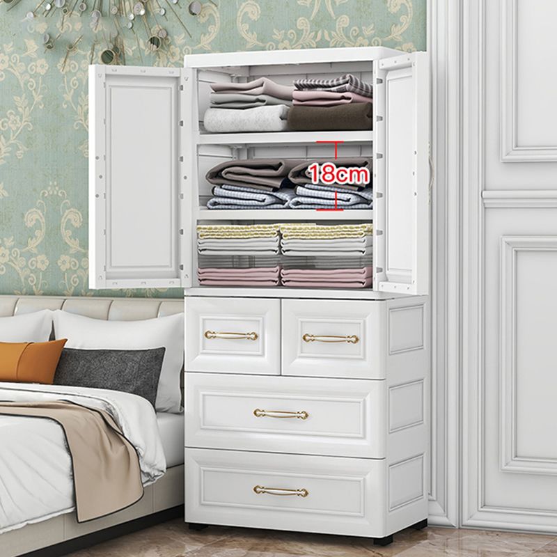 Beige and White Wardrobe Armoire Contemporary Style Plastic Wardrobe Cabinet