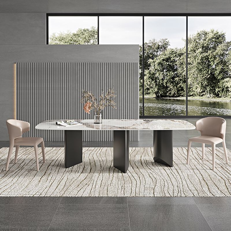 Rectangle Dining Table Sintered Stone Top Modern White Table with Black Legs Clearhalo 'Dining Tables & Seating' 'Dining Tables' 'dining_table' 'furn' 'furn_dining_table' 'Furniture' 'Kitchen & Dining Furniture' 1200x1200_8da4a354-8c07-4efd-9951-7b33ec0b3ca9