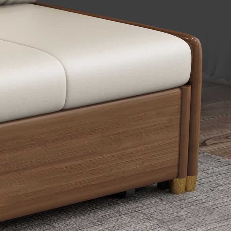 Canapé-lit beige et marron avec oreillers sièges convertibles avec rangement