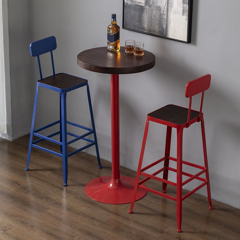 Modern Armless Backrest Counter Stool Iron Cafe Bar Stool with Wooden Seat and Pedal