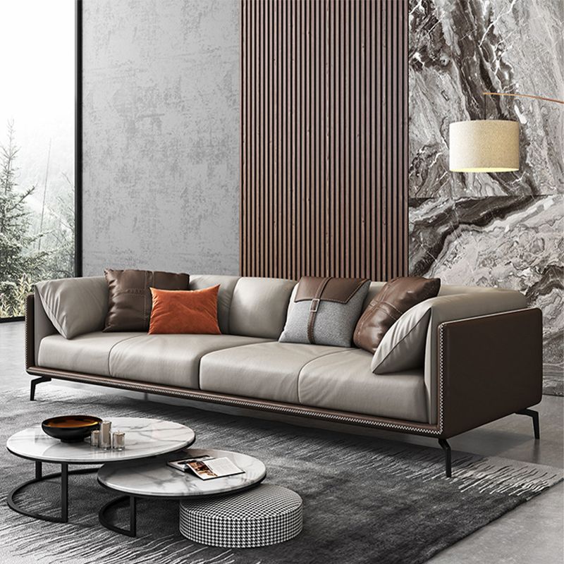Standard Square Arm Loveseat Grey Loose Back Leather Bench Seating Clearhalo 'furn' 'furn_sofas' 'Furniture' 'furniture_sofas' 'kitchen' 'kitchen_sofas' 'Living Room Furniture' 'Sofa' 'sofas' 1200x1200_8dadbfd8-7c12-4a14-a8ce-ff33cd9db4c5
