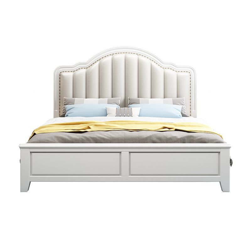 Scandinavian Wood Arched Standard Bed, White Panel Headboard Bed