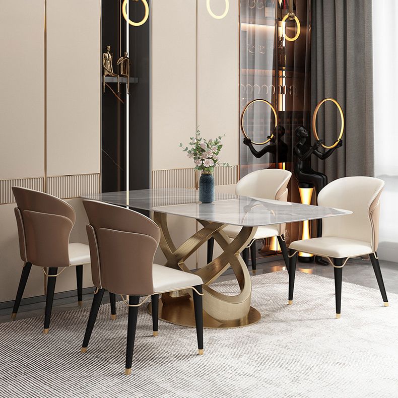 Luxuriöses rechteckiges Esszimmer-Set, 1/4/5/6/7-teilig, Tischset mit gesinterter Steinplatte