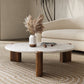 Modern Round Coffee or End Table Wood and Stone Coffee Table Beige